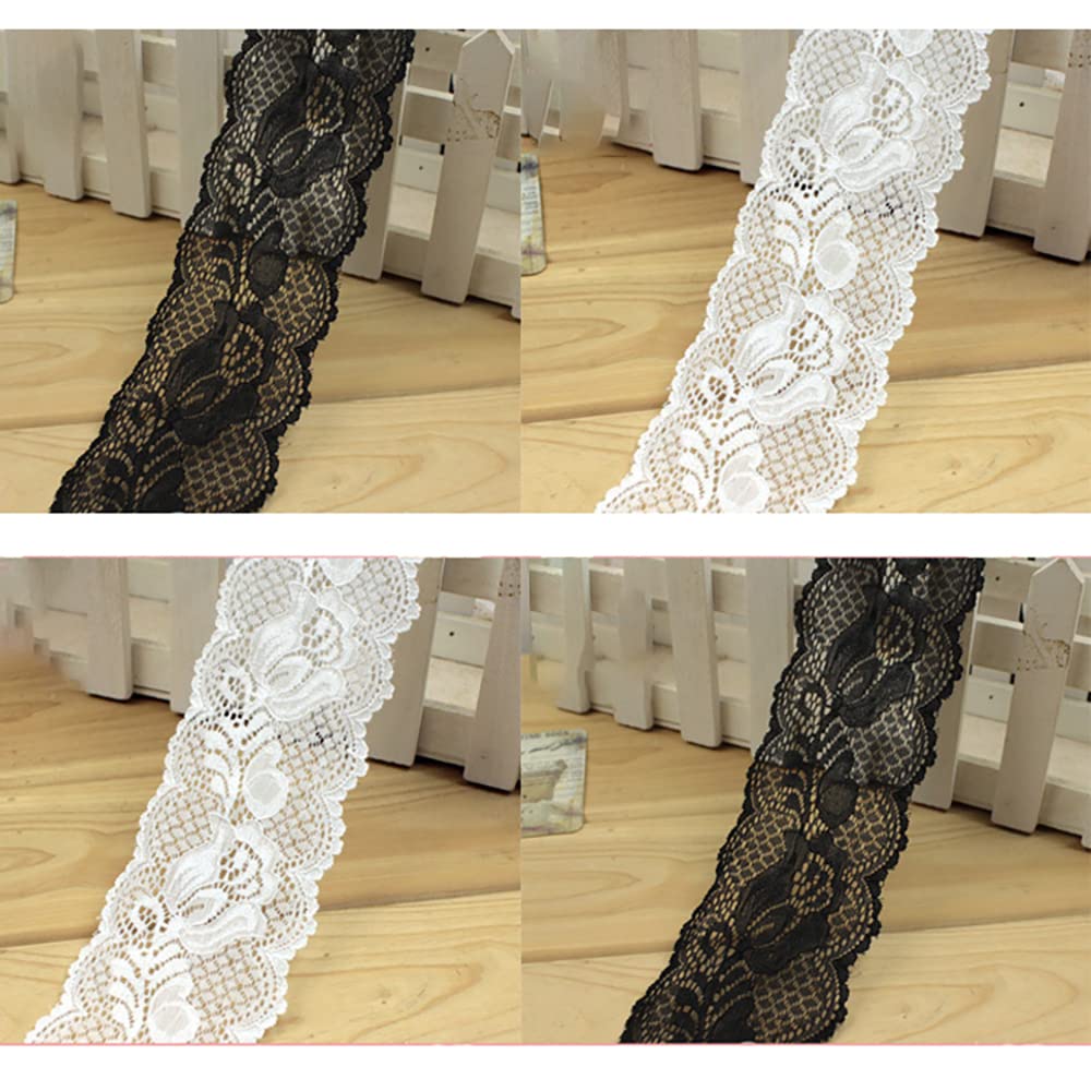 Nastro in pizzo elastico per cucito, fai da te, decorazione per vestiti, biancheria intima, abito da matrimonio, decorazione da tavolo, 15 cm x 1 m, colore: nero
