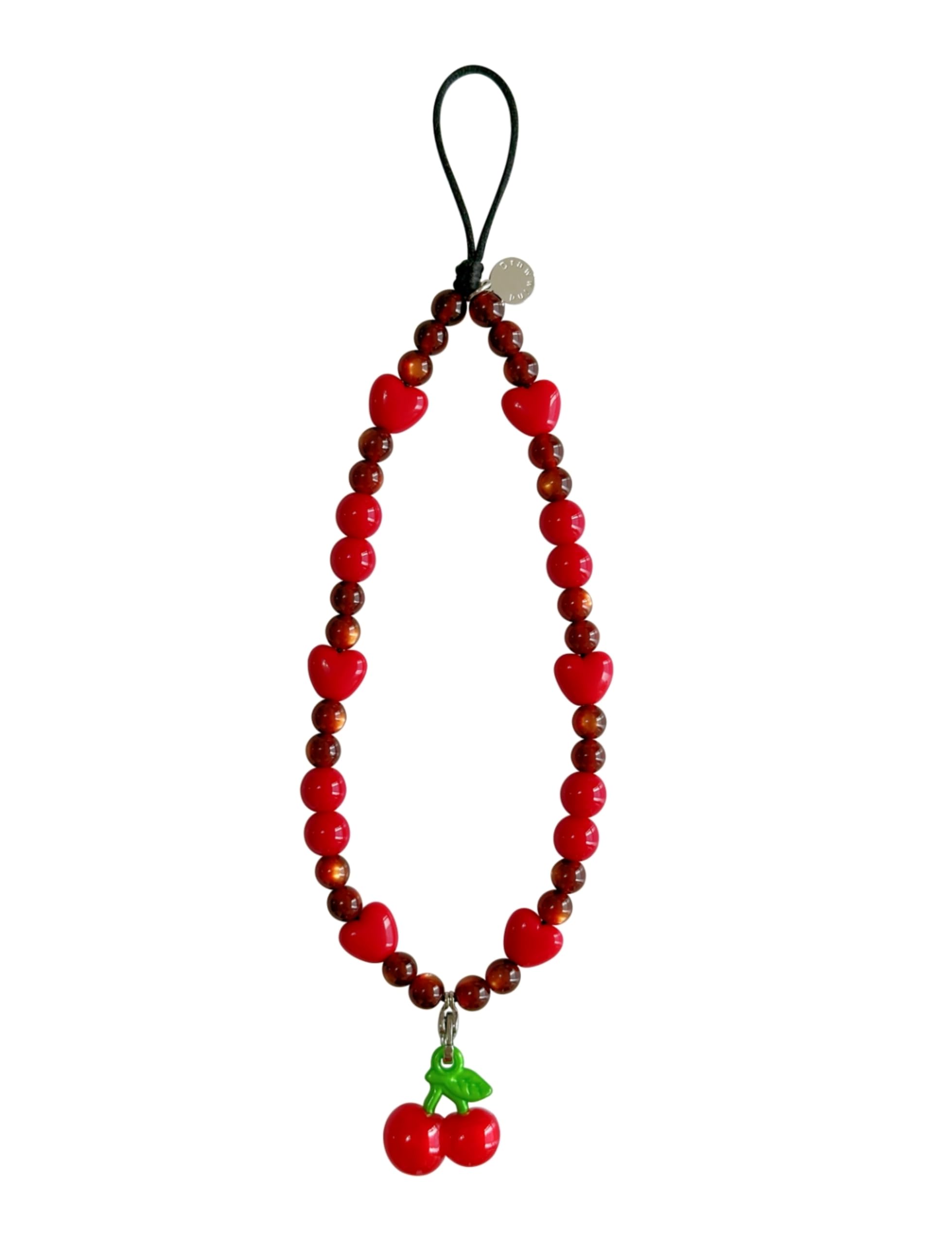 Drawwind Phone Charm Beaded Wristlet Strap Universal Cell Phone Lanyard Cute Bracelet Wrist Strap Beaded Chain String Handmade Accessories for Case Camera Bags (Sweet Cherries)
