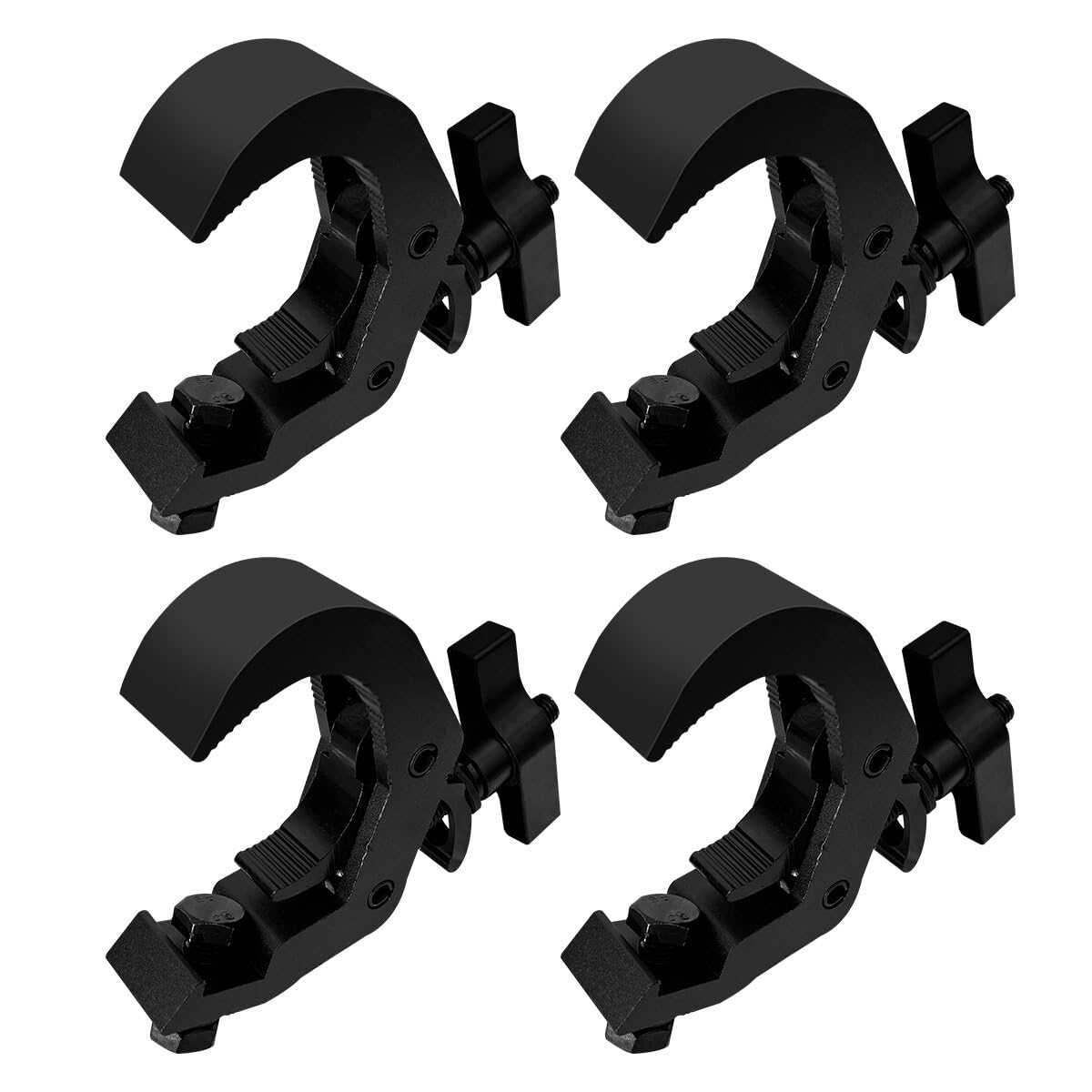 4Pack Heavy Duty Truss Clamp Hook,440lb Load Capacity Aluminum Alloy DJ Light Black Clamps, 1.6-2.0Inch Truss for Stage DJ Lighting Projector Par Lights Spot Lights
