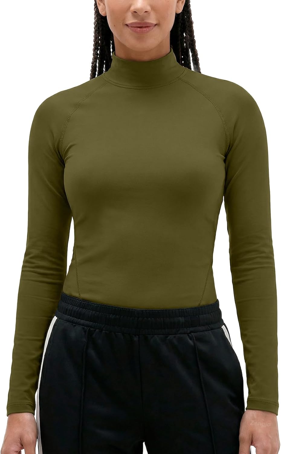Zengjo Mock Neck Thermal Tops for Women Workout Running Athletic Long Sleeve Base Layer Shirt Light Compression Fleece Lined