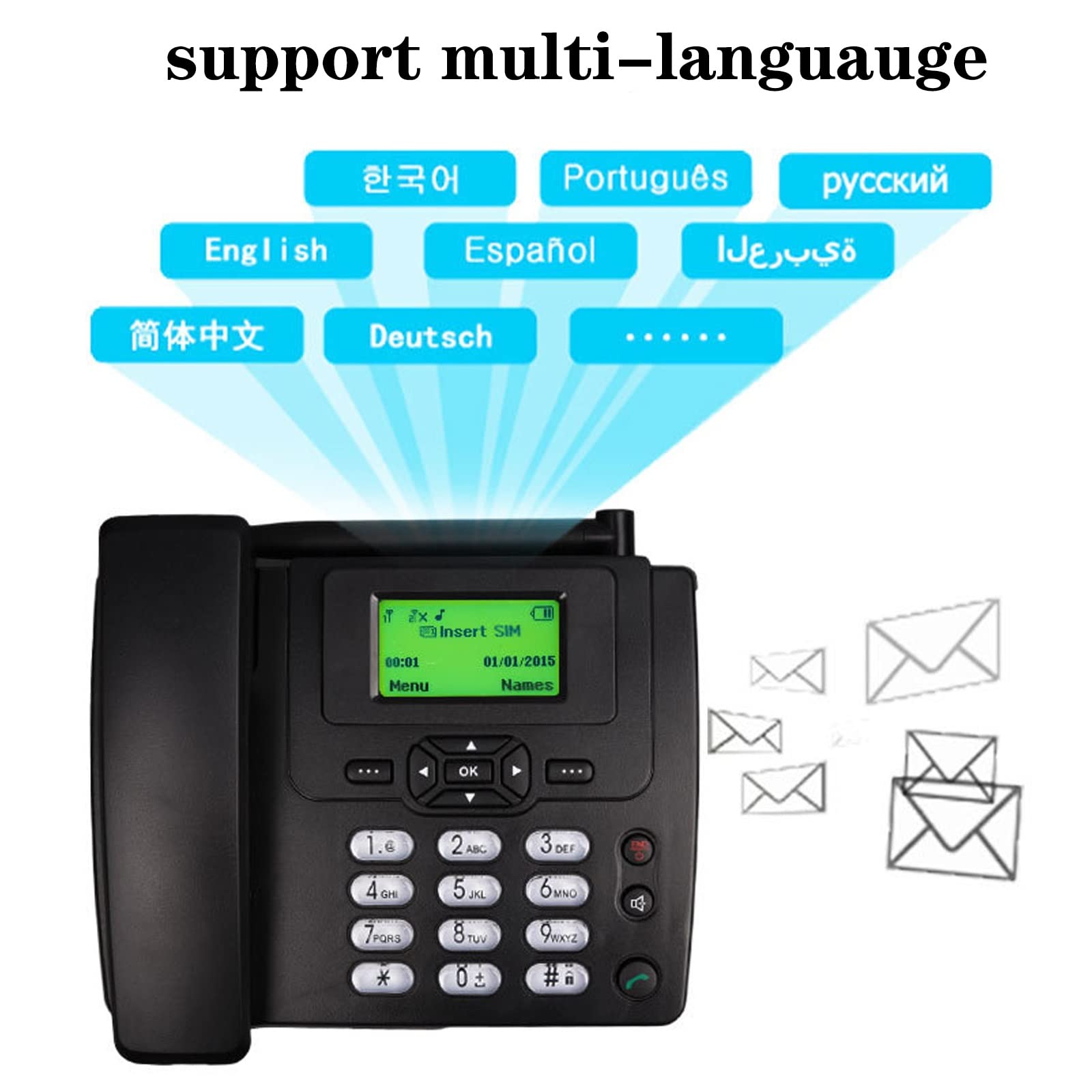 IBOWZ Telefon przewodowy na biurko dwupasmowy telefon komórkowy GSM, telefon biurkowy, bezprzewodowy telefon stacjonarny, telefon stacjonarny, telefon stacjonarny do domowego biura, hotelu, funkcja