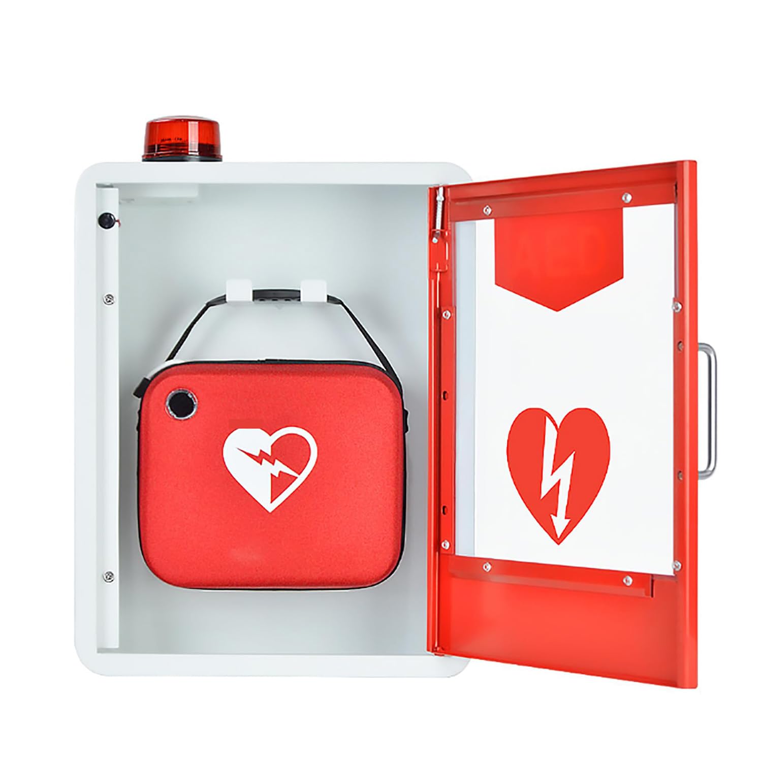 AED Defibrillator Storage Cabinet, Double Switch Control, Steel Plate Type Cardiac Defibrillation First Aid Cabinet, Door Opening Alarm, for healthcare, pharmacy, supermarket, car, insurance company