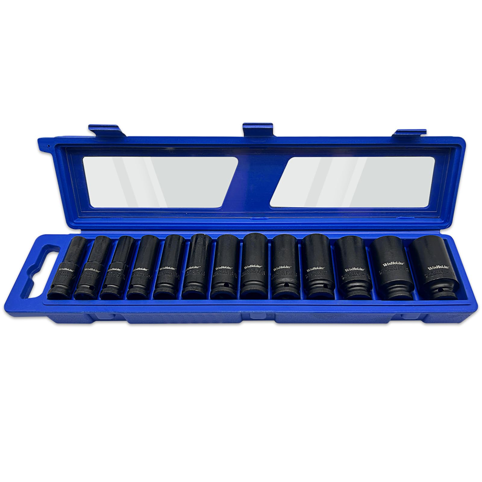 WinHolder 13pcs 1/2" Drive AF Imperial SAE Double Deep Garage 6 Point Deep Impact Sockets SAE AF Imperial Fit 1/2" Drive Ratchets - Image 2