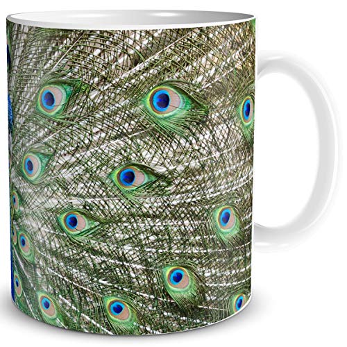 TRIOSK Tasse Pfau lustig mit Tiermotiv Geschenk für Tierfreunde Tierliebhaber Frauen Freundin Kollegin Geburtstag Blau Grün