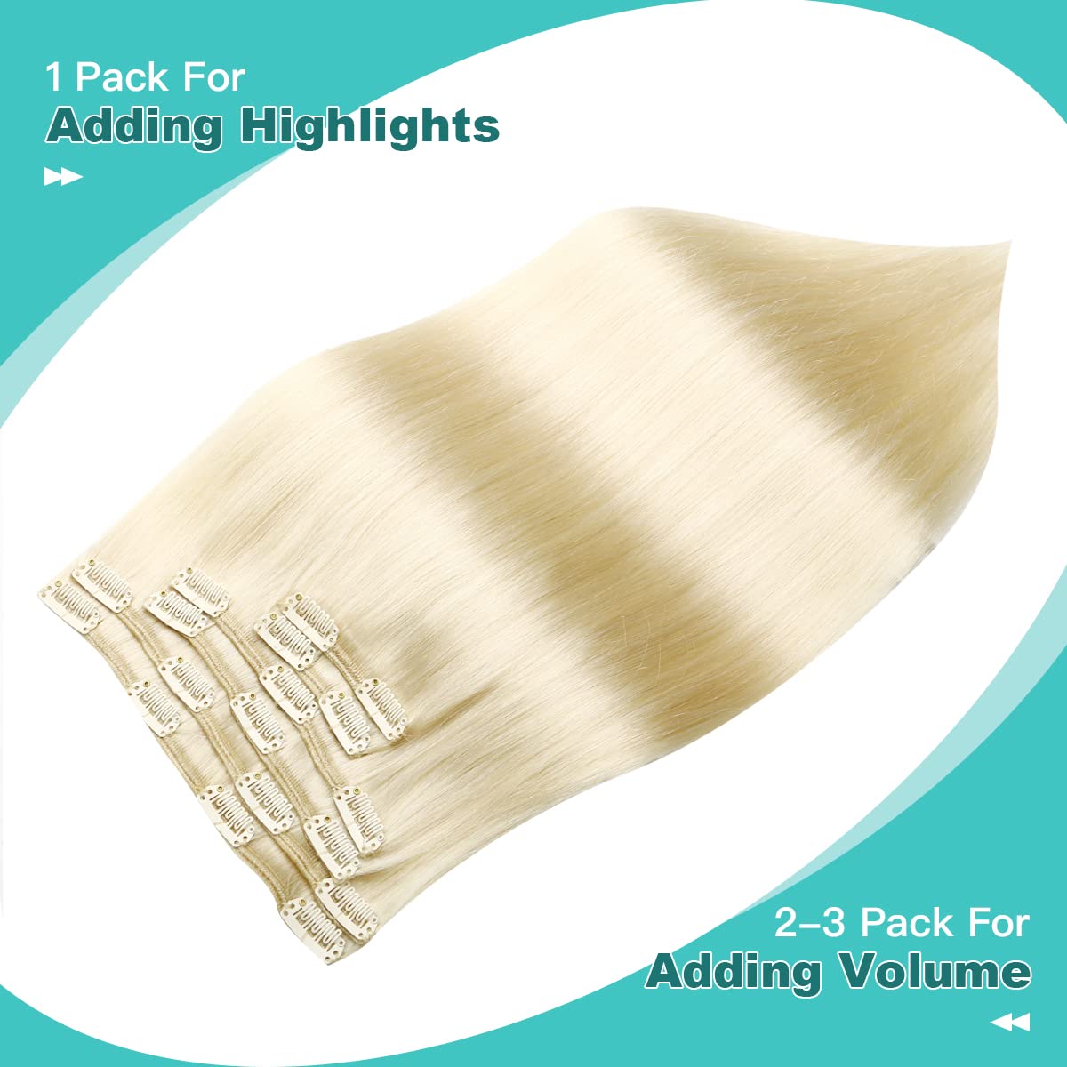 SURNEL Extensiones Clip Pelo Natural 100g 40cm 6 Piezas Rubio Platino Claro Extensiones De Clip De Humano Real Extensiones Pelo Remy Natural (C#60-40cm) — view 6