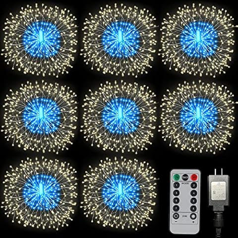 Homesprit 8 Pack Firework Lights 180 Led Copper Wire with 8 Models Power Supply Remote Control Waterproof Outdoor Hanging for Decor Garden Party Christmas Cover
