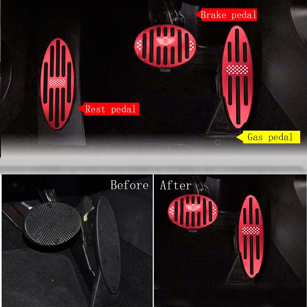 Boltry No Drilling Non Slip Gas Pedal Brake Pedal Kit Cover with Aluminum Alloy 3 Pieces/Set Interior Accessories Trim for 2010-2018 Mini Cooper Countryman, Clubman, Roadster, Hatch, Paceman (RED)