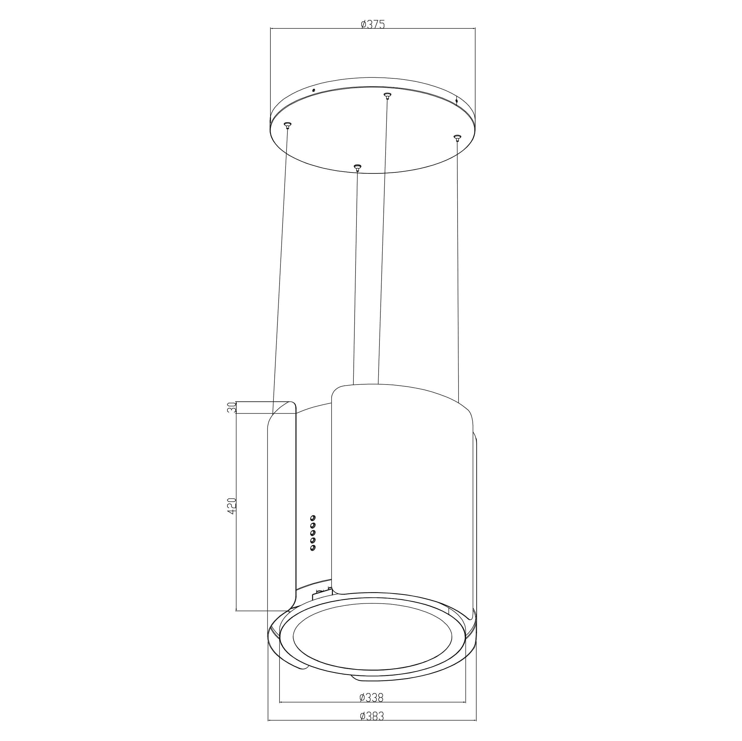 Cecotec Cappa a Isola Rotonda 38 cm Bolero Flux CRE 385500 Black A+. Portata 591,2 m³/h, Motore DC, Comandi Elettronici, Filtro Carbone, Classe A+, Finitura Acciaio Nero - 4