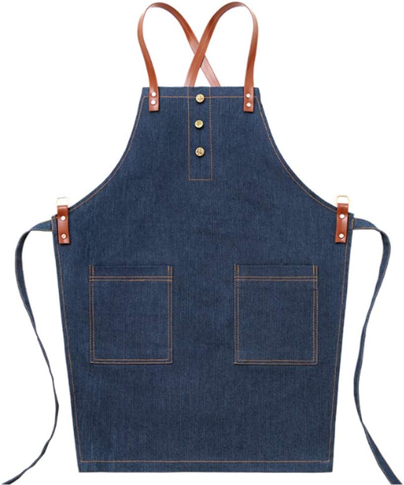 Work Apron for Men, Workshop Tool Apron Heavy Duty Apron Denim Apron for Cooking Restaurant Craft Garden for Chef Servers Waitress Waiter Cafe,Blue