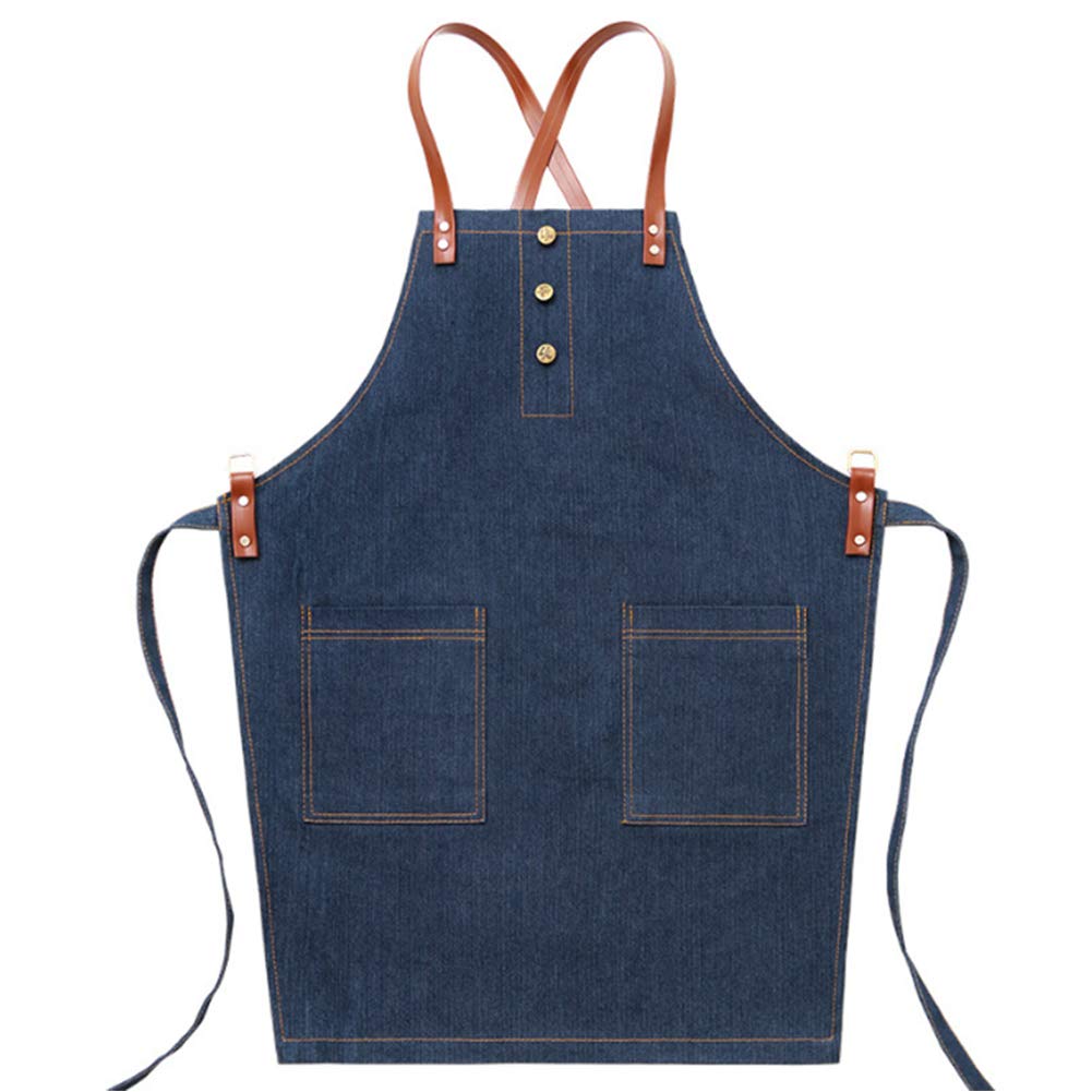 Work Apron for Men, Workshop Tool Apron Heavy Duty Apron Denim Apron for Cooking Restaurant Craft Garden for Chef Servers Waitress Waiter Cafe,Blue