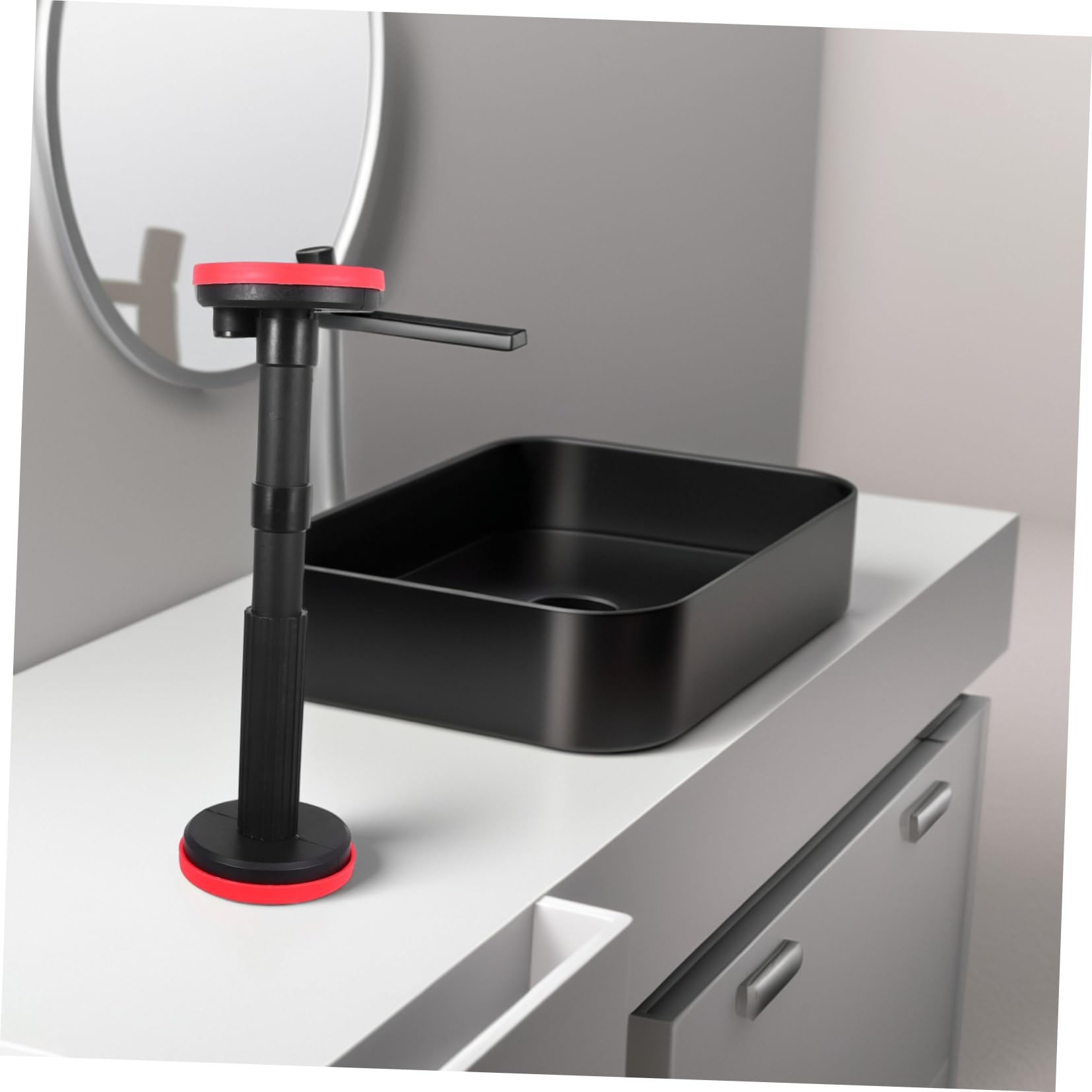 SHINEOFI 2 Soportes Telescópicos Ajustables Negros 18-44cm para Gabinete de Baño, Estructura Estable y Base de Nylon para Instalación de Lavabo