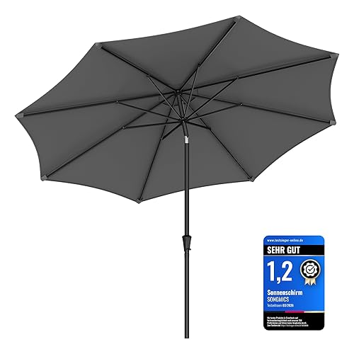 SONGMICS Sonnenschirm 340 cm, UPF 50+, Strandschirm, beidseitig um 30° knickbar, Sonnenschutz, mit Kurbel zum Öffnen/Schließen, für Terrasse, Balkon, Pool, ohne Ständer, grau GPU045G01