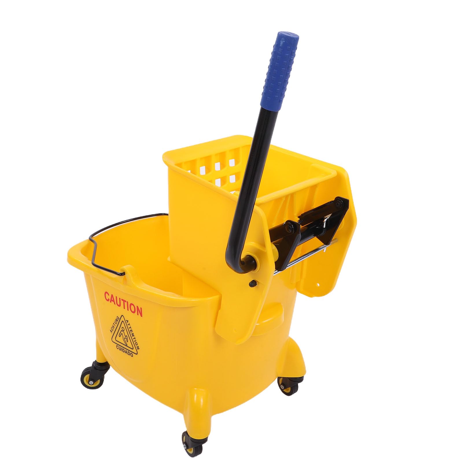 Cubo de Fregona Comercial de 24 litros con Escurridor sobre Ruedas Prensa Lateral Cubo de Fregona Rectangular para Limpieza de Pisos de Industrial para Resta