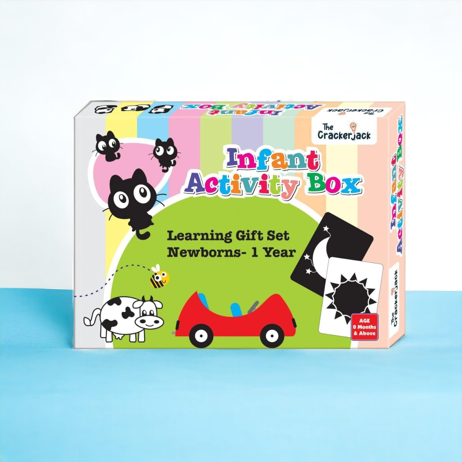 Toys Treasure The Cracker Jack Infant Activity Box | New Born Baby Toys |High Contrast Flash Cards | Gift Set with Set of Rattles + High Contrast Books + High Contrast Flashcards|