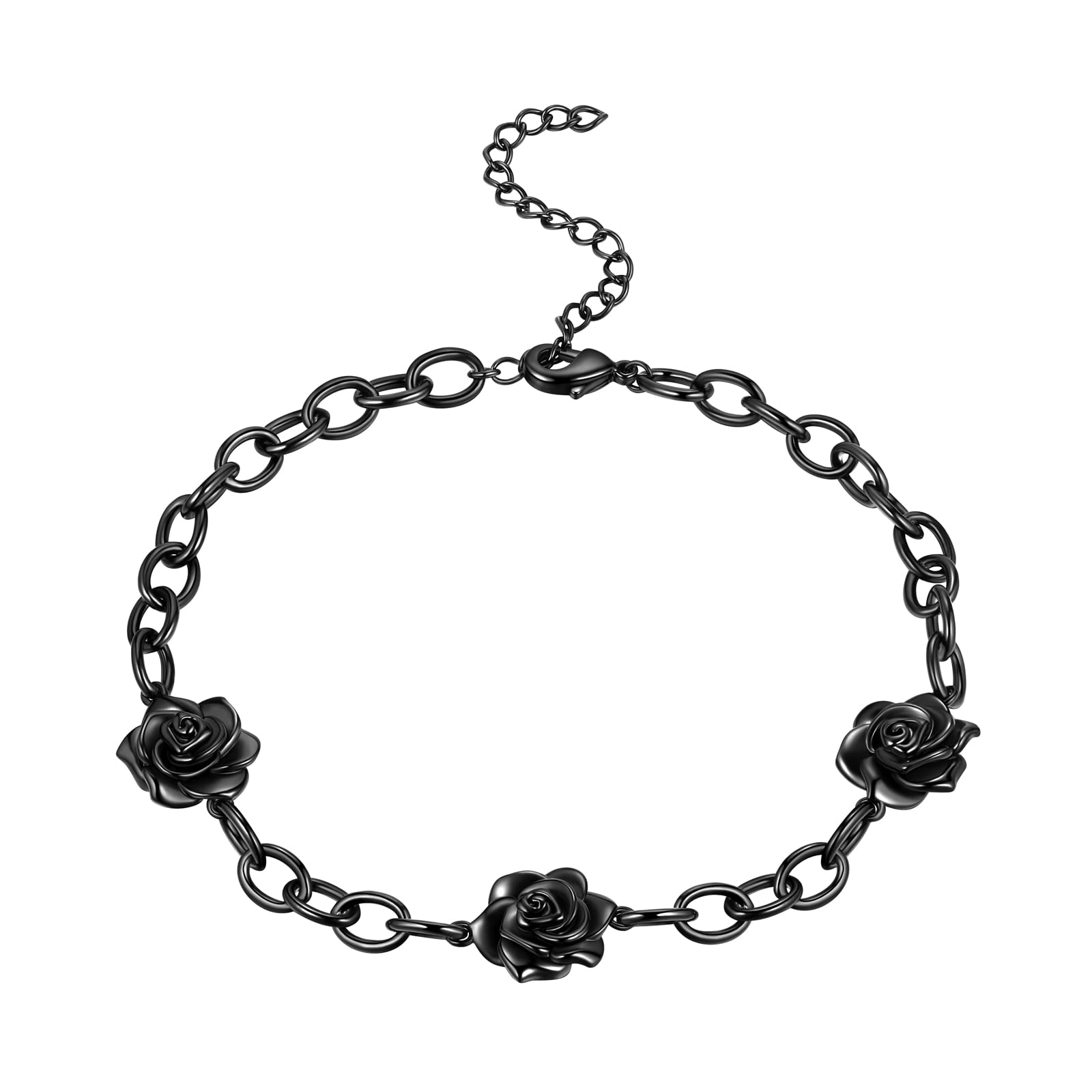 beautlaceRose Adjustable Bracelets Silver/Black Gun Plated Rose Link Flower Bangle Elegant Jewelry Gifts for Women