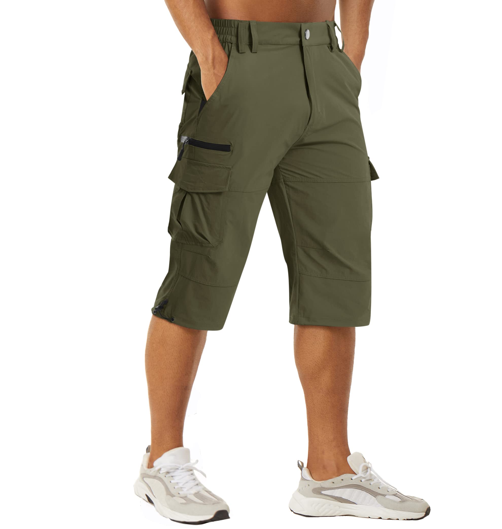 MAGCOMSEN Herren 3/4 Hose Schnelltrocknend Outdoor Shorts mit 7 Taschen Leicht Sommer Caprihose Atmungsaktiv Wandern Bermuda Kurze Stretch Radhose