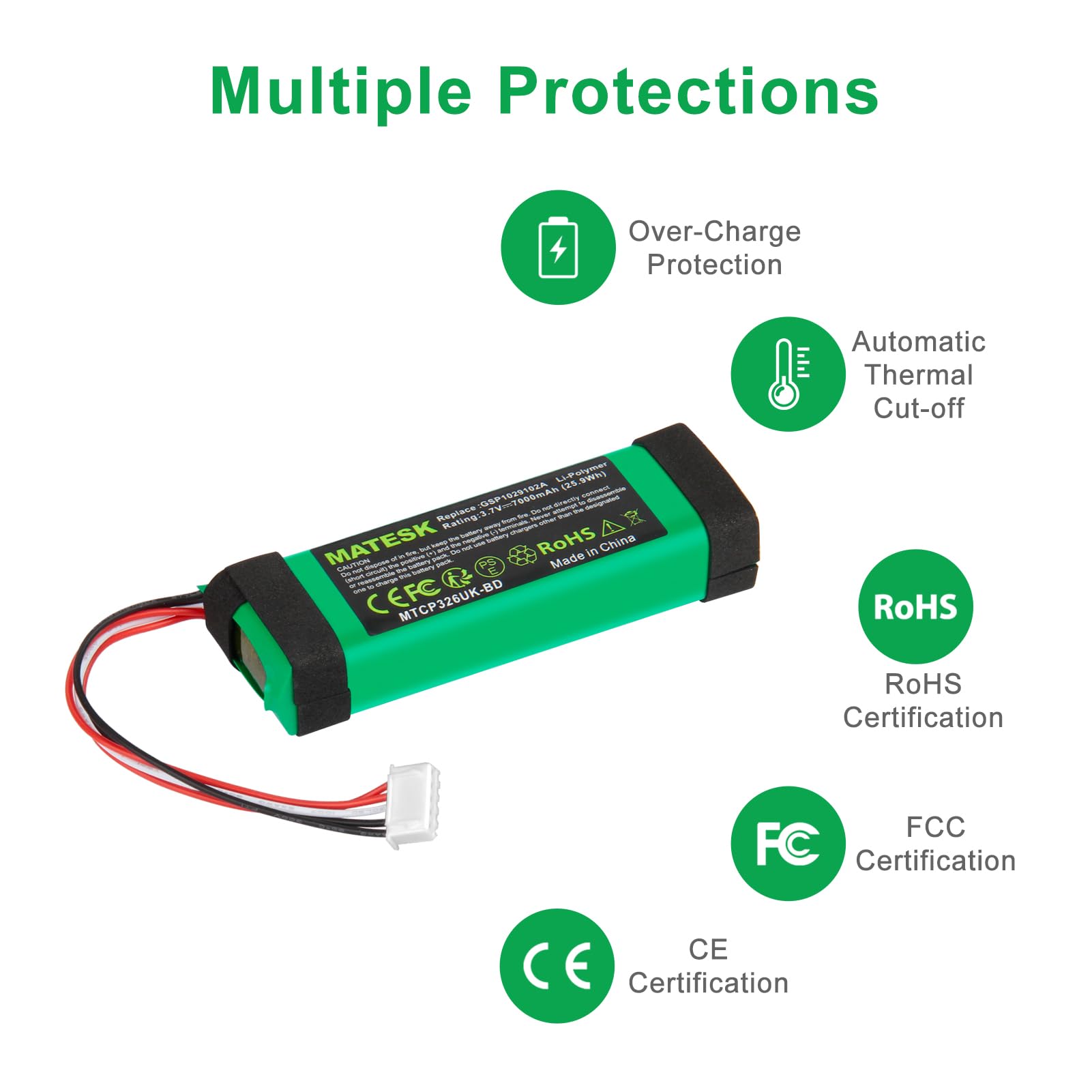 Batterie de rechange 3,7 V 7000 mAh compatible avec JBL Charge 3 Bluetooth sans fil audio GSP1029102A