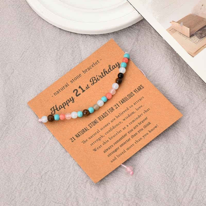 Happy 21st Birthday Gifts Bracelet for Daughter Granddaughter 21 Year Old Birthday Gifts for Her Best Friend Bday Gifts for Niece Sister Birthday Gift Ideas Natural Stone Bead Bracelets - Image 4
