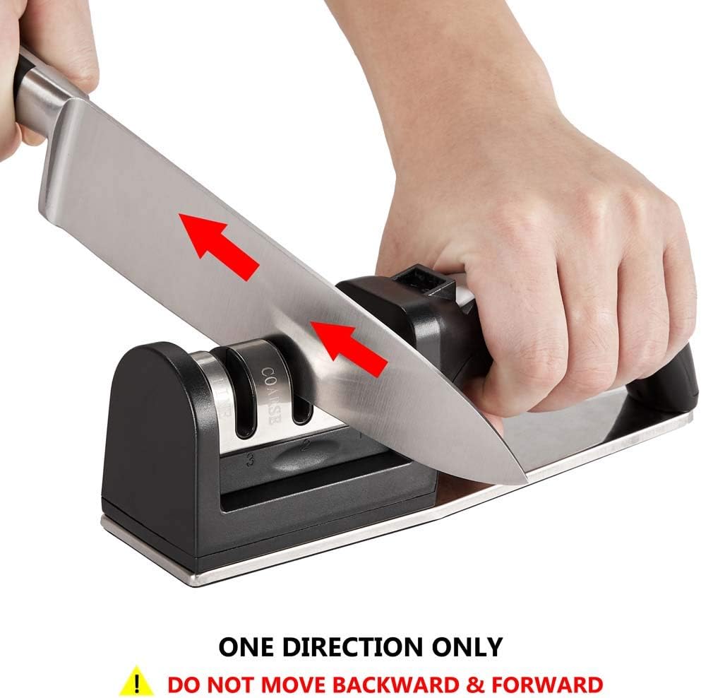 Kitchen Knife Sharpener - 3-Stage Knife Accessory Sharpening Tool Helps Repair, Restore and Polish Blades - Black