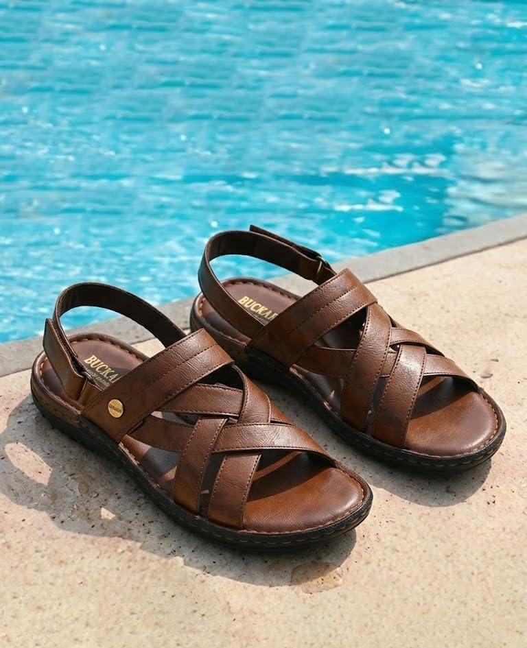 Image of Buckaroo JERKO crumbald Leather Brown Casual Closed Sandal For Mens