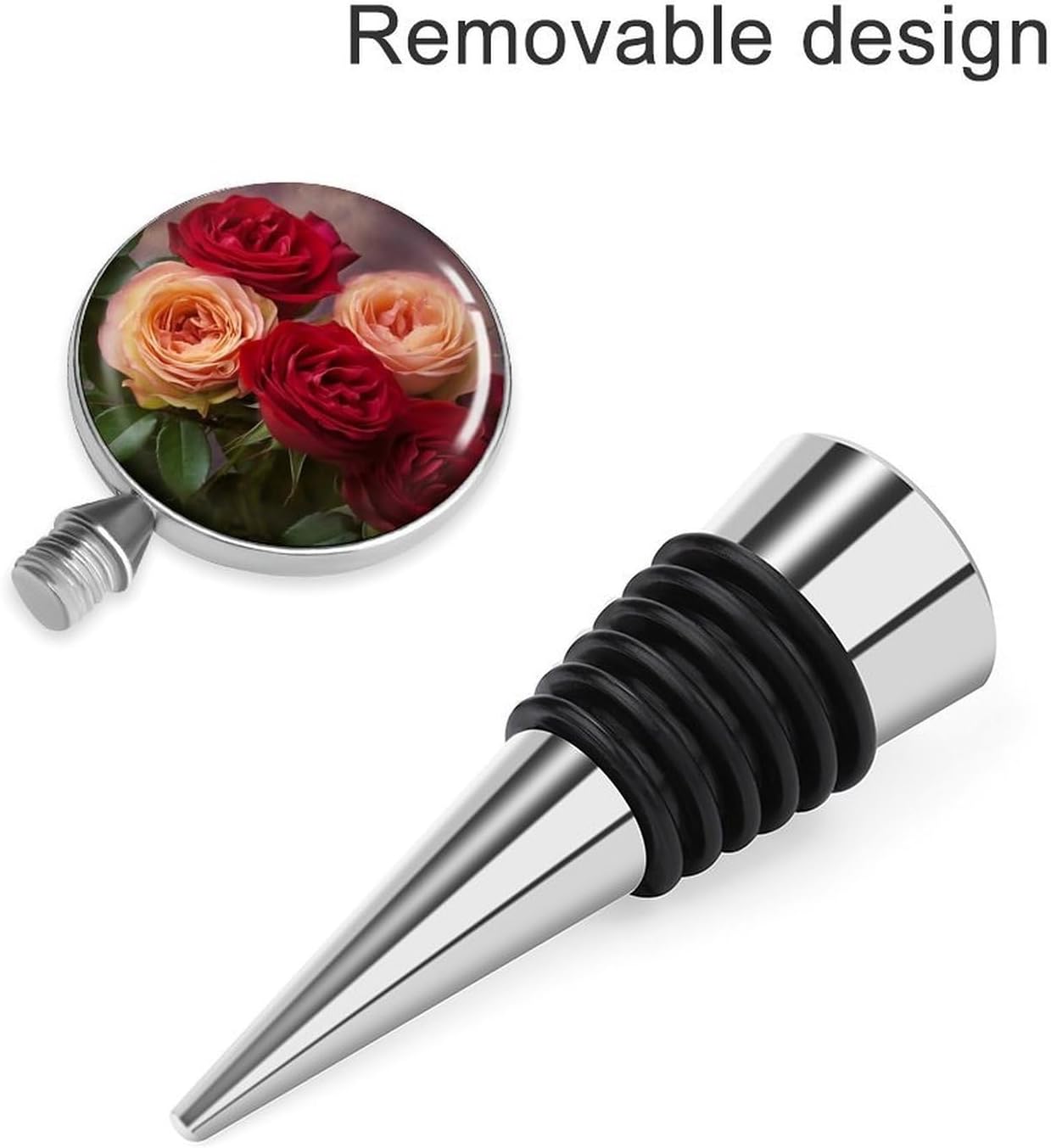 Zinc Alloy Wine Bottle Stoppers Reusable Garden Roses Champagne Stoppers Funny Cute Wine Bottle Corks Stoppers with Silicone,Wine Accessories Gifts for Men Women image 4