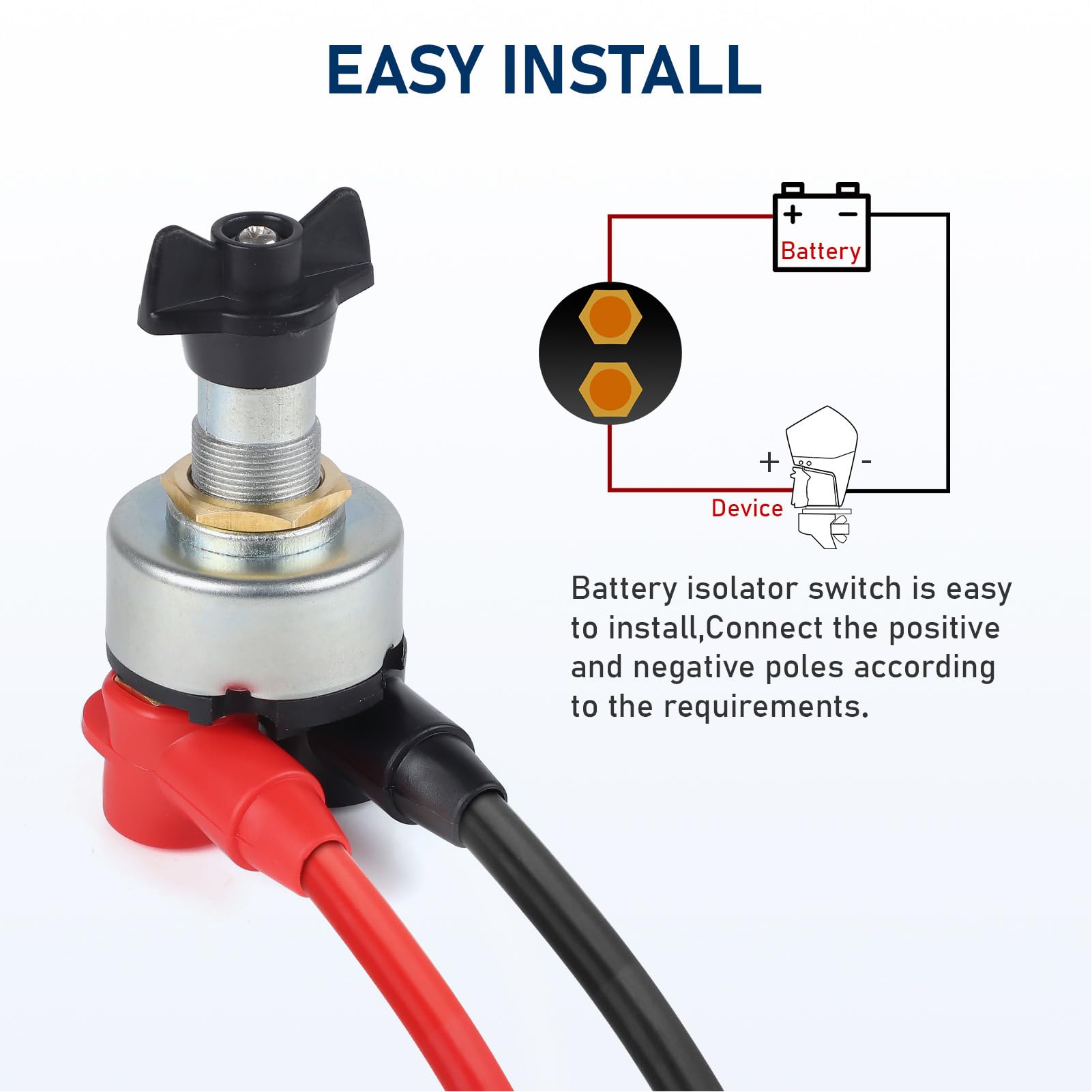 200A 12 24V DC & Vehicles Cut Off Switch with 3/8 Inch Terminal for Marine, RVs, Cars, Boats, Trucks, ABS Copper Material, 2 Positions On Off