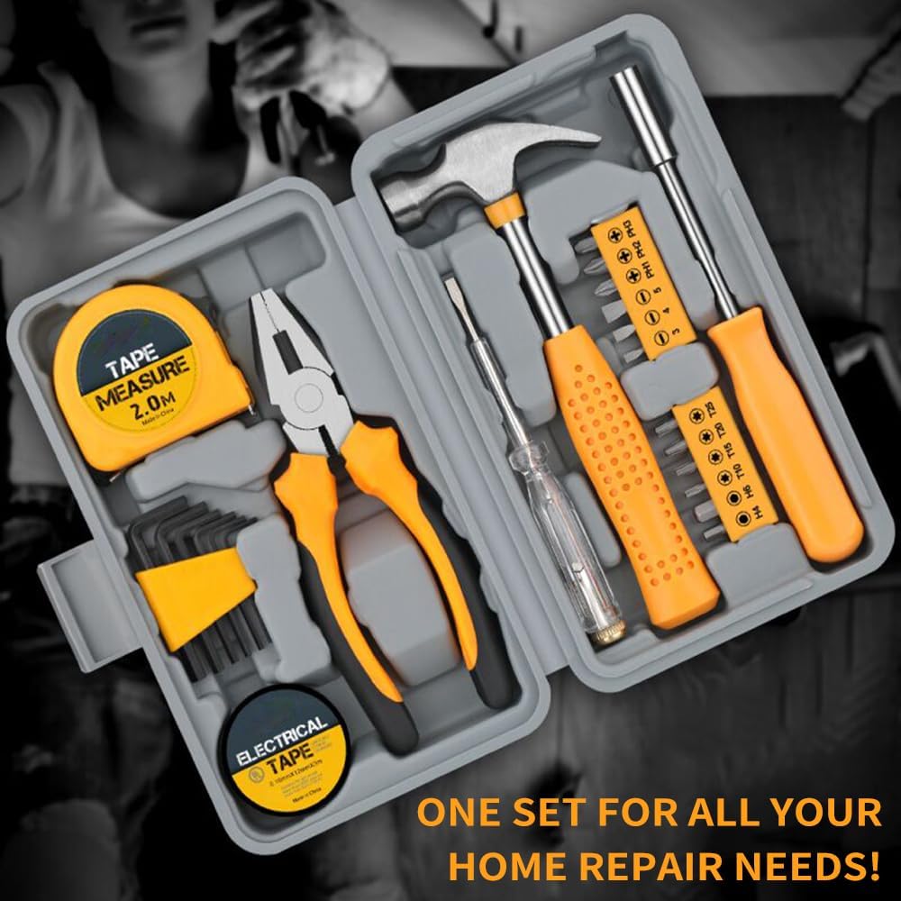 Kit de herramientas de bricolaje de 24 piezas, mini juego de herramientas de mano con alicates, llave, martillo y destornillador para mantenimiento y reparación del hogar y la oficina