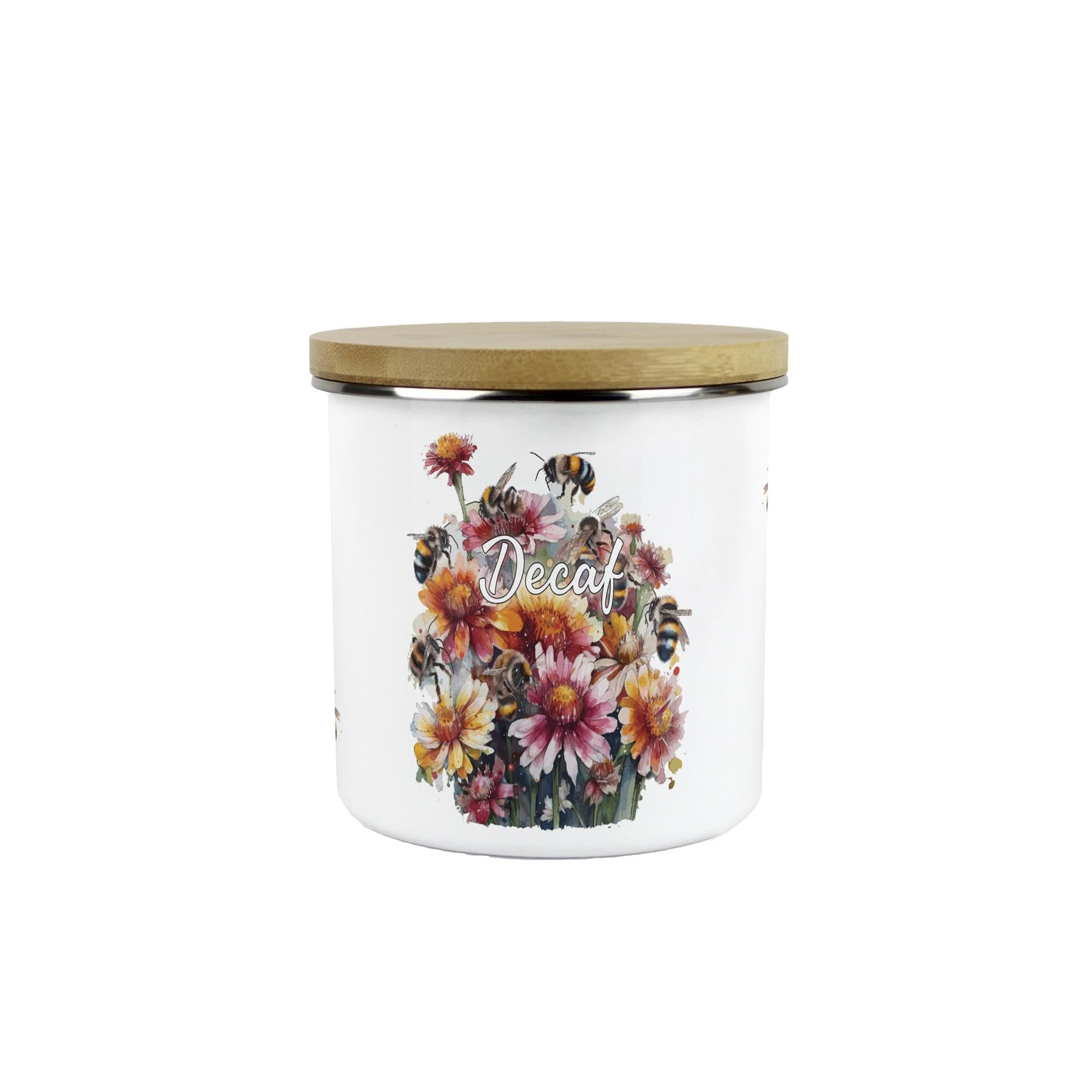 Purely Home Flowers & Bees Decaf Storage Canister - 600ml Enamel Kitchen Container