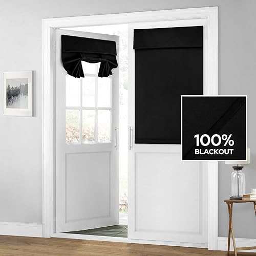 HOMEIDEAS 100% Blackout French Door Curtains, Privacy Door Curtains for Window, 26 X 40 Inch Room Darkening Blinds, Thermal Insulated Window Shades