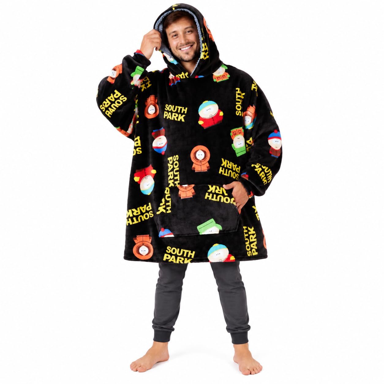South Park Hoodie Blanket for Men and Teenagers - Cosy Oversized Fleece Hoodie One Size Sherpa Hood - Gifts for Him Multi