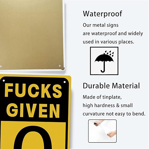 Miniatura 4 de Letrero de metal con texto en inglés 0 Fucks Given (0 Fucks Given), letrero de parodia de límite de velocidad, divertido garaje, hombre, decoración