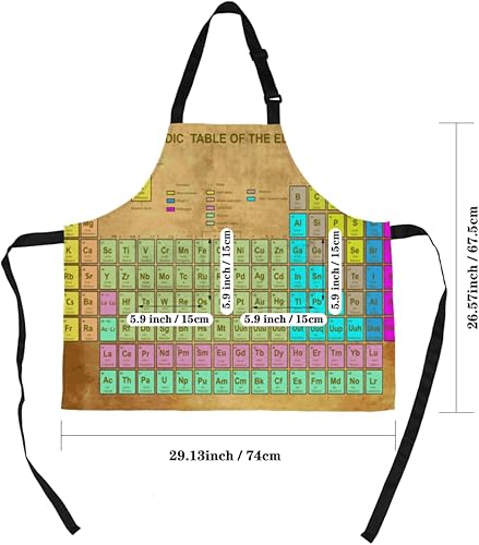 Miniatura 2 de Tabla periódica de los elementos delantal de química para hombres y mujeres con bolsillos, babero ajustable, resistente a las manchas de agua,
