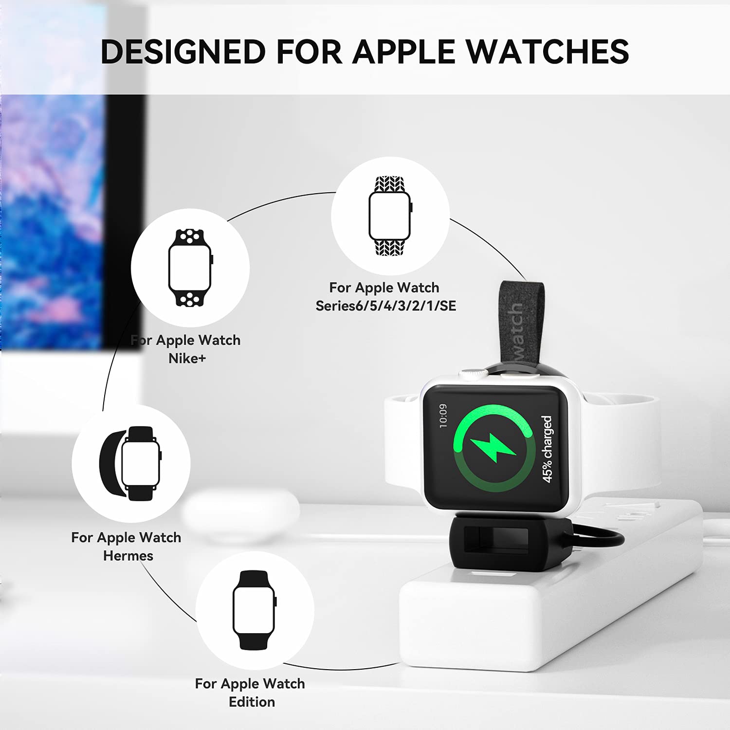 LVFAN Wireless Charger for Apple Watch Portable iWatch USB Charger, Travel Cordless Charger with Light Weight Magnetic Quick Charge for Apple Watch Series 7/6/5/4/3/2/1/SE (Black) : Cell Phones & Accessories
