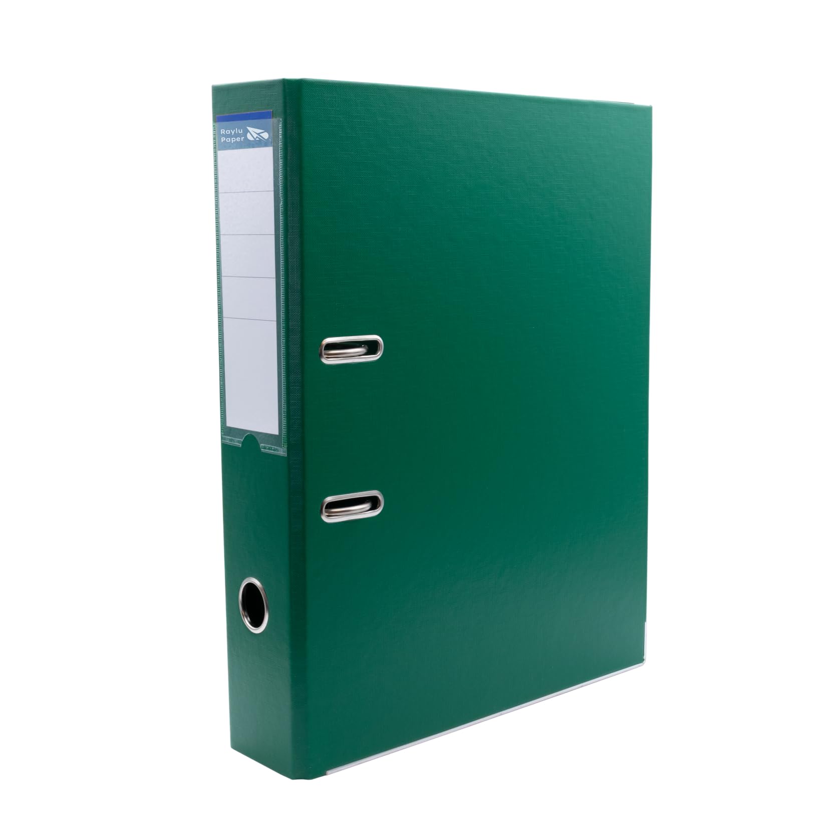 Raylu Paper Ring Binder, 75 mm Wide Spine File Folder, Office 2 Ring Binders with Soft Opening Lever and Customizable Card Holder (Dark Green, Fool)