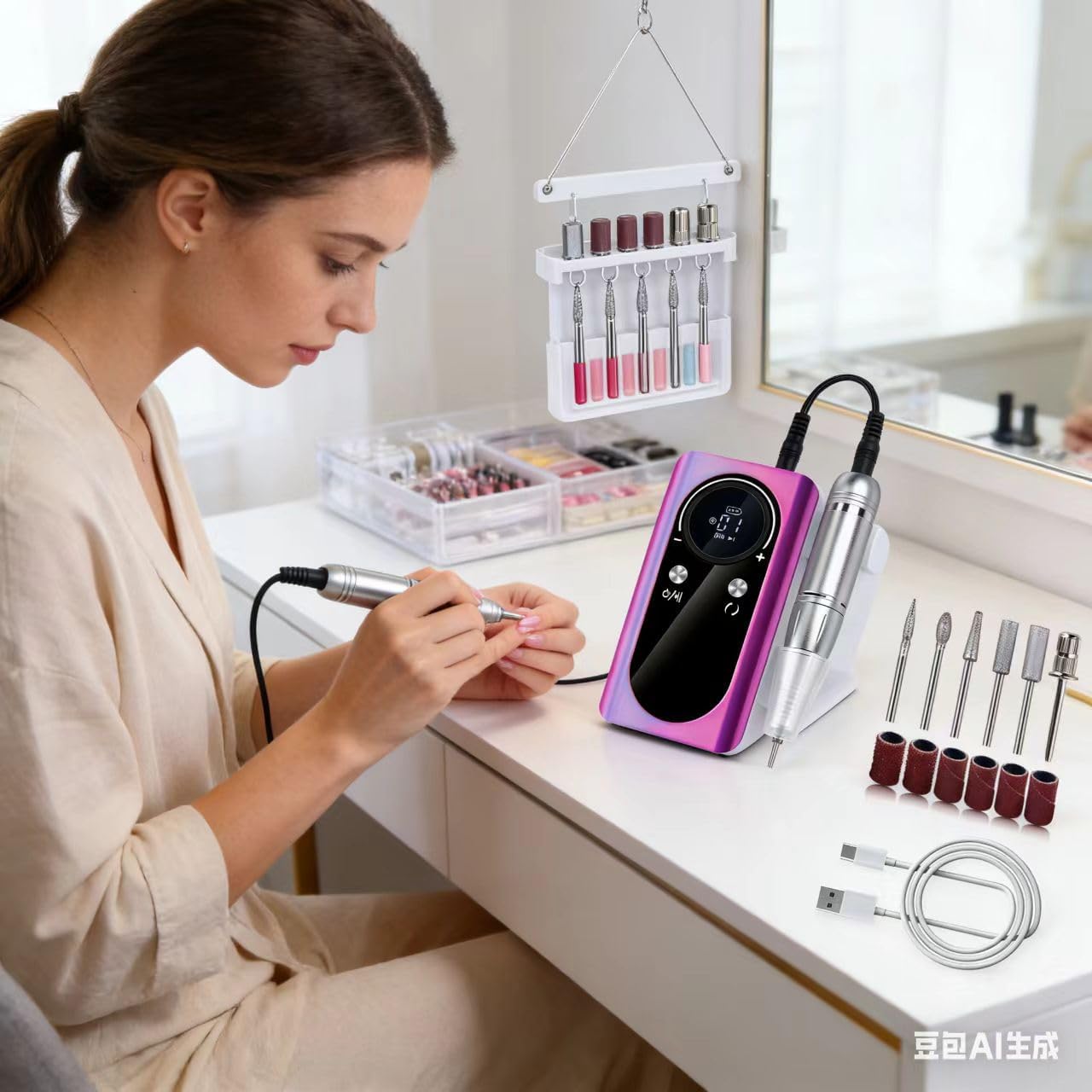 mcdhhemoProfessional Purple Electric Nail Drill Machine, Cordless Rechargeable Efile Nail Drill for Acrylic Nails, Portable Manicure Pedicure Kit, Electric Nail File Grinder Set for Salon Home Use