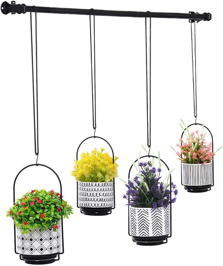 Hibsr Hanging Planters for Window with 4 Plants Pots - Wall/Window Plant Hanger Indoor Herb Garden2,White : Patio, Lawn & Garden