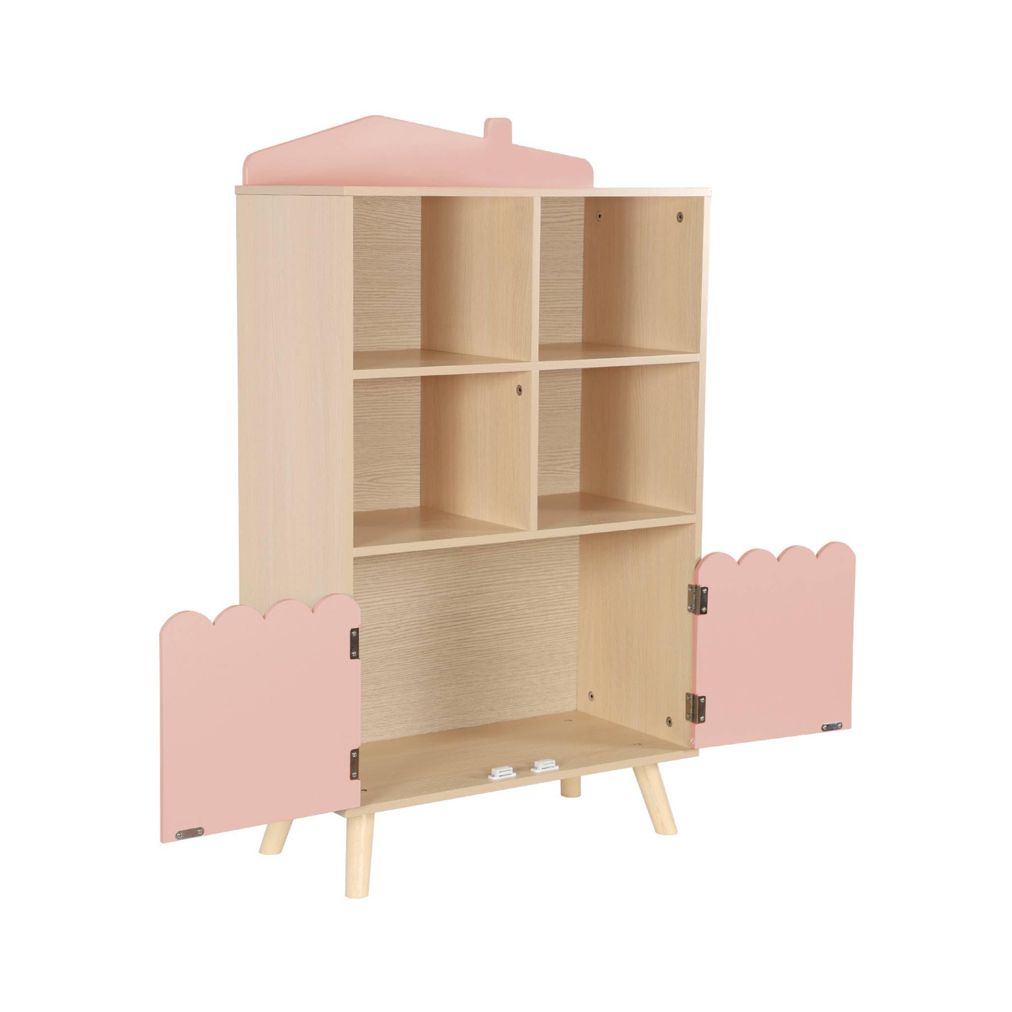 sweeek - Bibliothèque Enfant Rose 2 Portes et 4 étagères