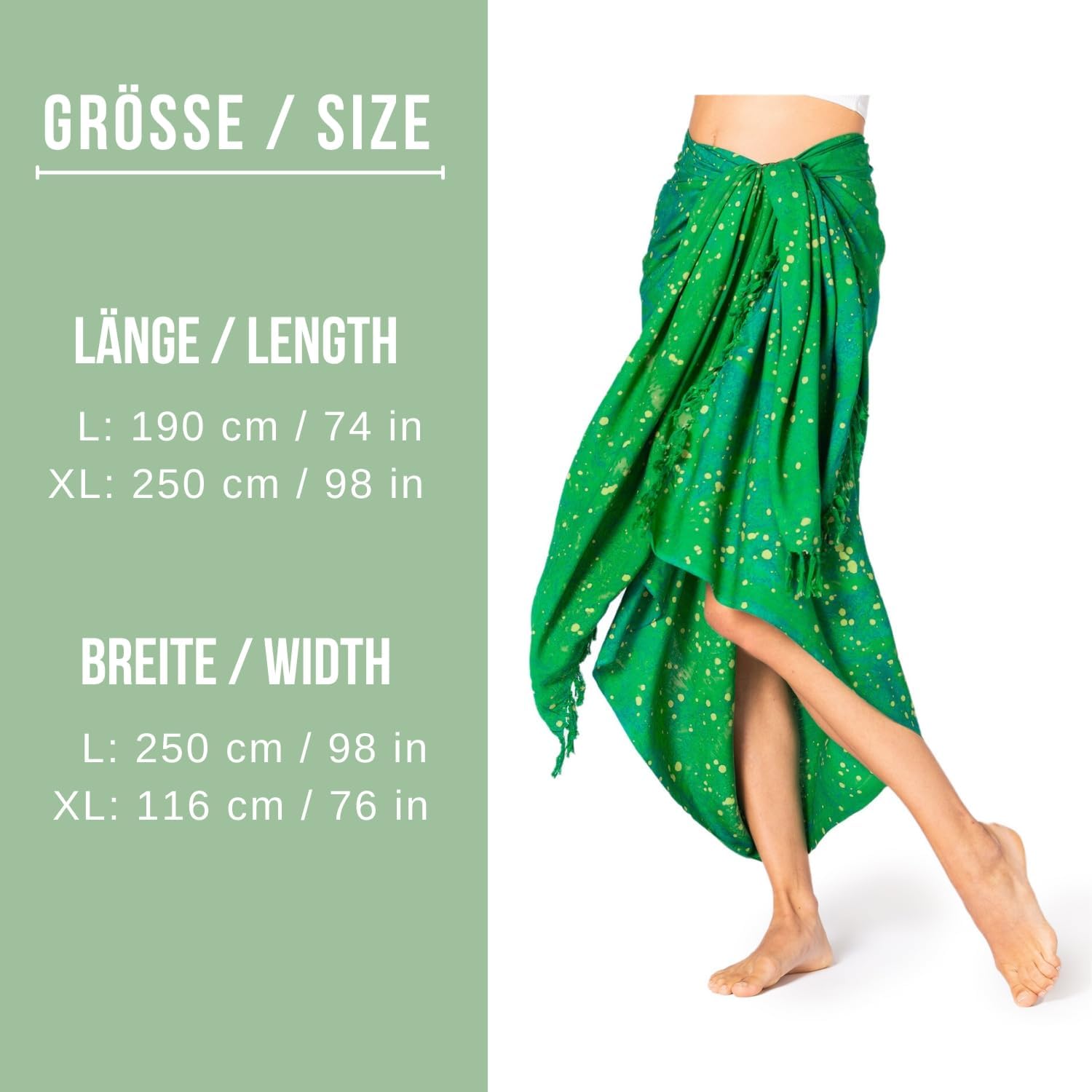 PANASIAM Pareo Starlit - Nieprześwitujące Pareo L XXL - Sarong Unisex Spódnica wiązana Sukienka plażowa lub narzutka na kostium 100 wiskoza Ręcznie barwione Pareo XL