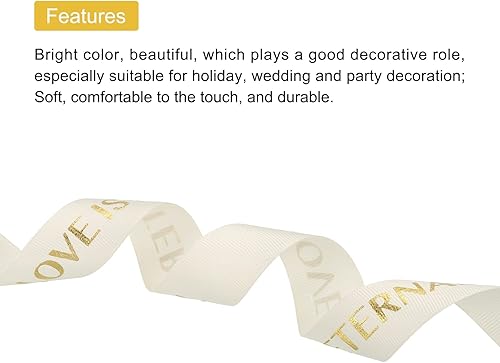 Miniatura 3 de MECCANIXITY Cinta de satén personalizada con estampado de San Valentín de 1 pulgada y 50 yardas de ancho, para boda, color blanco crema para