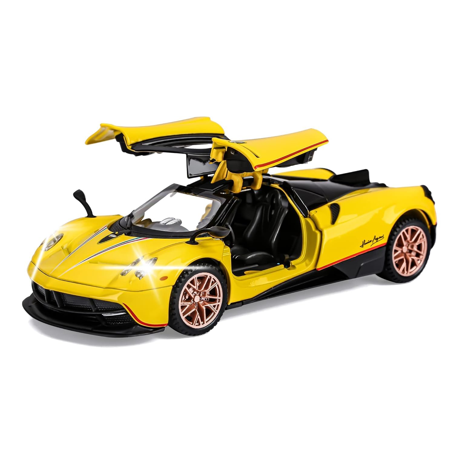 TONIRY 1.32 Scale Exclusive Alloy Metal Pull Back Die-cast Car Scale Model with Sound Light Mini Auto Toy for Kids Metal Model Toy Car with Sound and Light [New Car] (1:32 Scale-Pagani Huayra-Yellow) (B0D6GT176L) Amazon Price History, Amazon Price Tracker