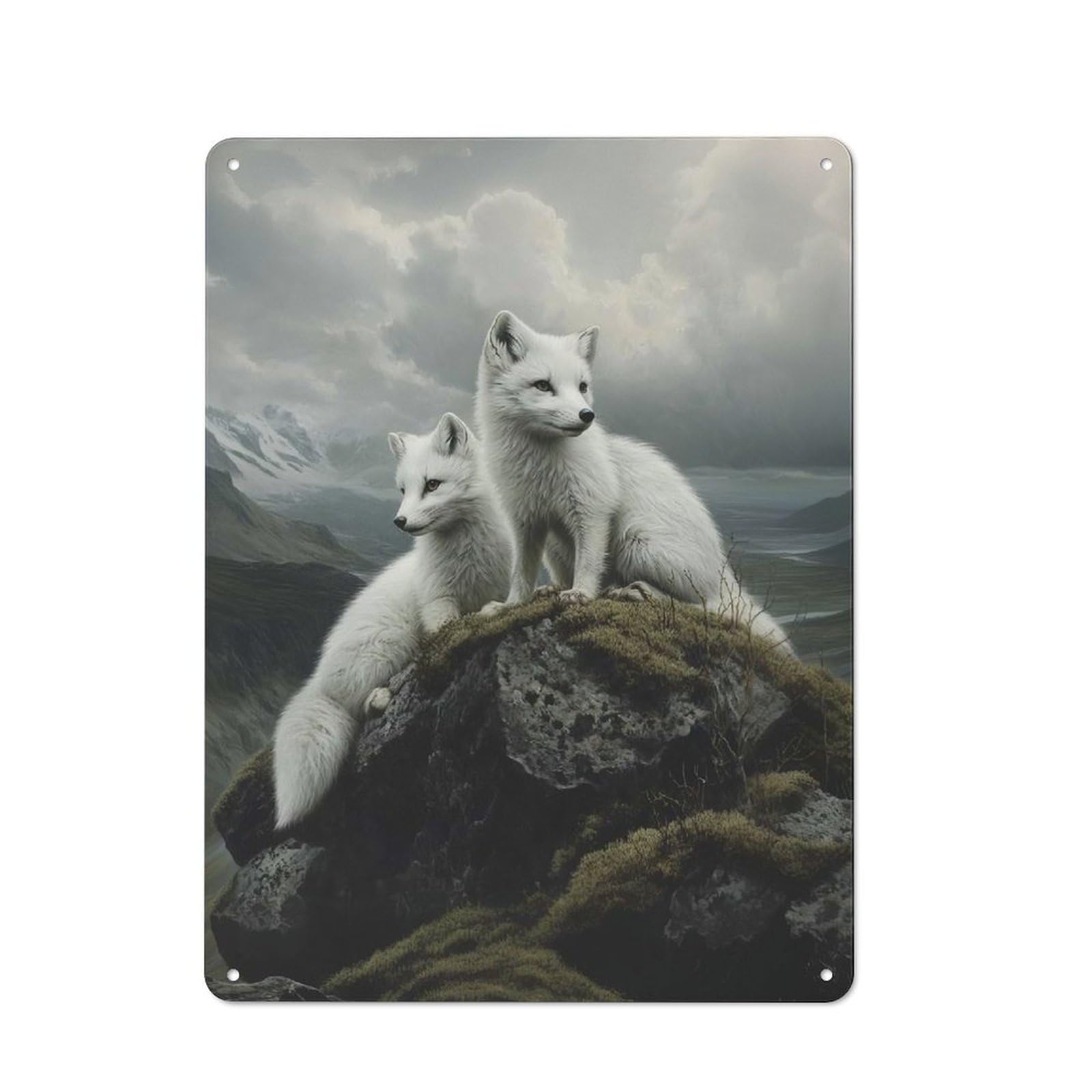 Junmoney Fox Duo Tin Wall Plaque 40X30cm With For Home Office Or Studio, Gift Idea At Christmas For Creative Workspace Decorators