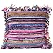 Eyes of India - 40 cm fioletowy chindi szmat dywan sofa poszewka na poduszkę dekoracyjna poduszka ozdobna kanapa boho akcent indyjski kolorowy boho szykowne siedzenie tylko ręcznie wykonane pokrycie