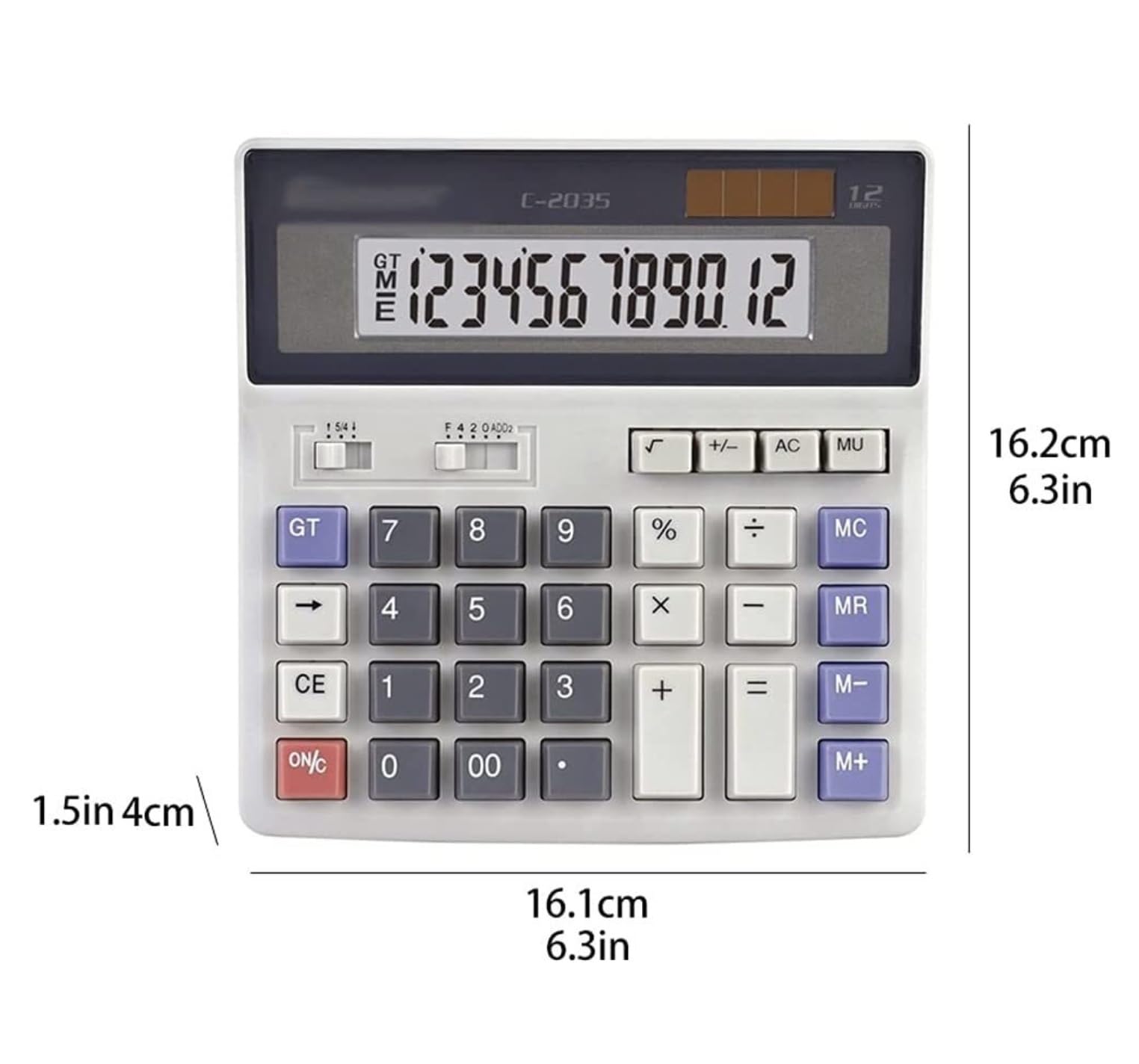 Calcolatrice per Ufficio Calcolatrice Elettronica da Tavolo A 12 Cifre, Tasti della Tastiera, Ampio Display LCD, Batteria Solare, Doppia Alimentazione Scuola