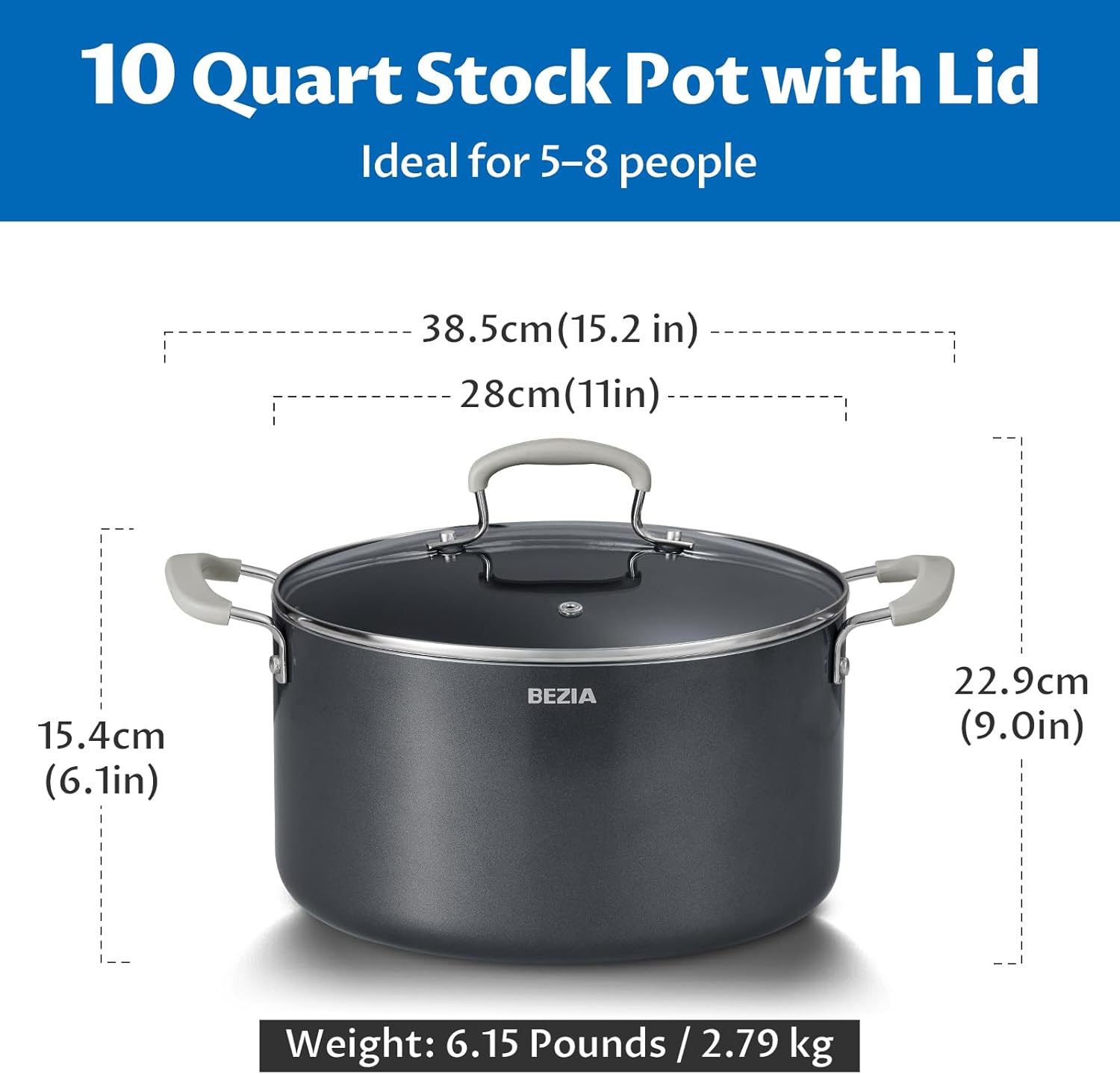 10 Quart Nonstick Stock Pots with Lid, BEZIA Ceramic Soup Pot with Lid, Induction Ready, Cooking Pots with Silicone Handle, Large Pot for Cooking, Compatible with All Cooktops, Dishwasher Safe - Image 7