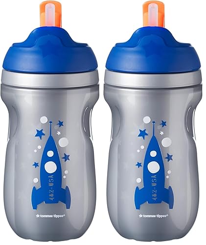 Tommee Tippee Vaso con popote aislado para niños pequeños, 9 onzas, más de 12 meses, 1 unidad (los colores variarán) (paquete de 2)