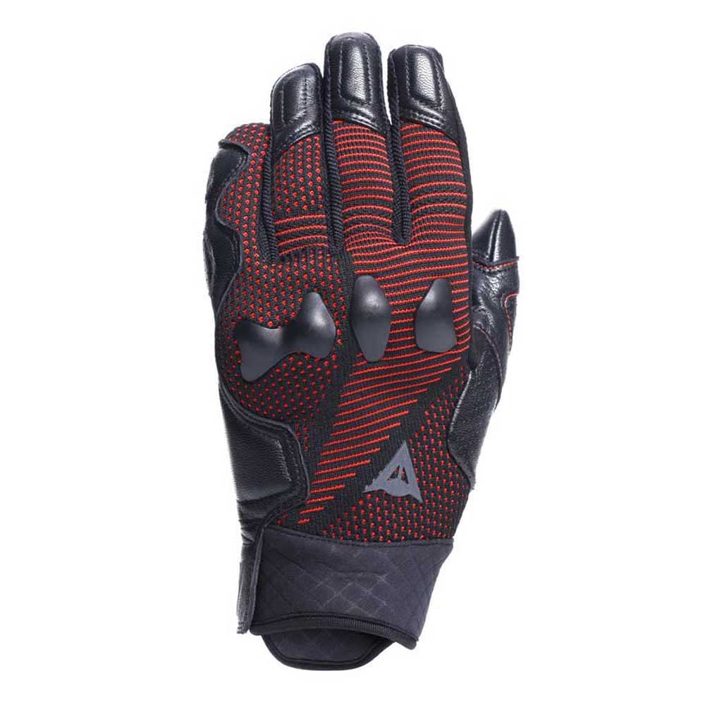 Dainese - Unruly Ergo-Tek Gloves, Guantes de Moto para Hombre, Tejido sin Costuras, Refuerzos de Cuero, Protección de Nudillos, Pantalla Táctil, Negro/Rojo Fluo, L