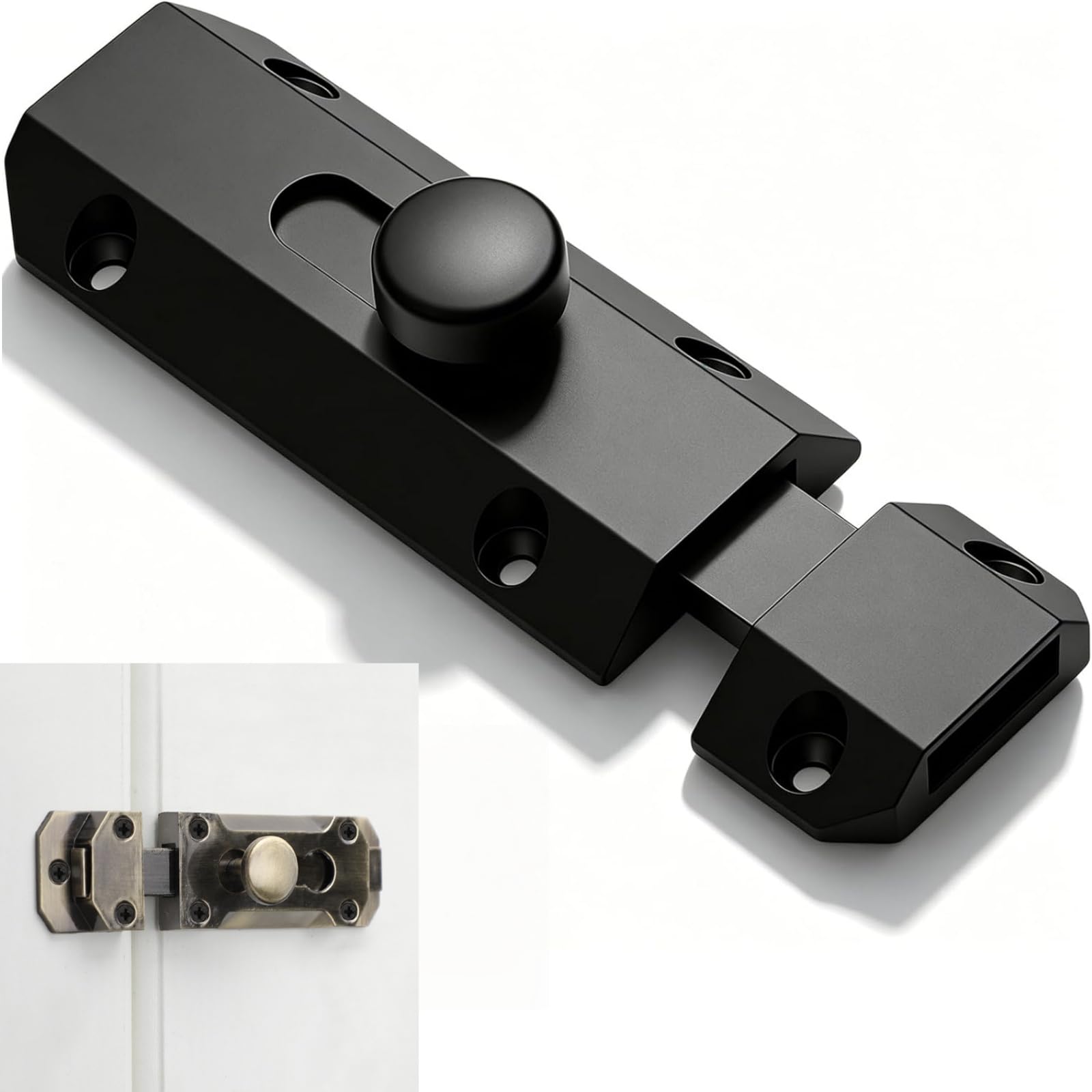 Heavy Duty 3 Inch Brass Slide Barrel Door Bolt Latch, Surface Mounted Security Lock with Screws for Internal Doors, Bathroom, Bedroom, Garden Gate, Black