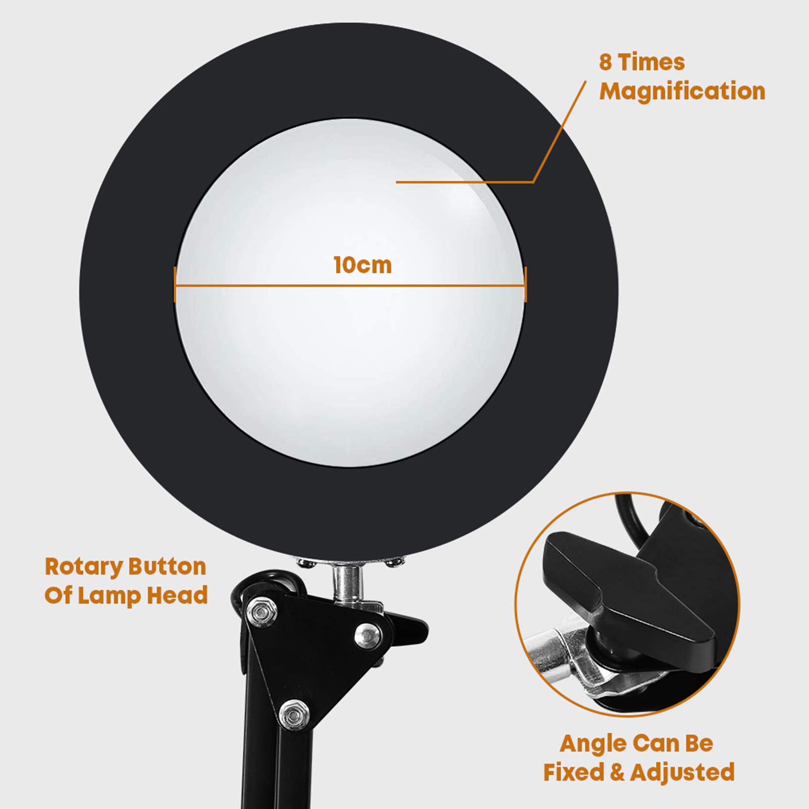 Lámpara de aumento LED con abrazadera, 1,500 lúmenes, regulable sin escalonamientos, 3 modos de color, brazo giratorio ajustable, luz de lupa iluminada para lectura, manualidades, trabajo cercano, 8 a