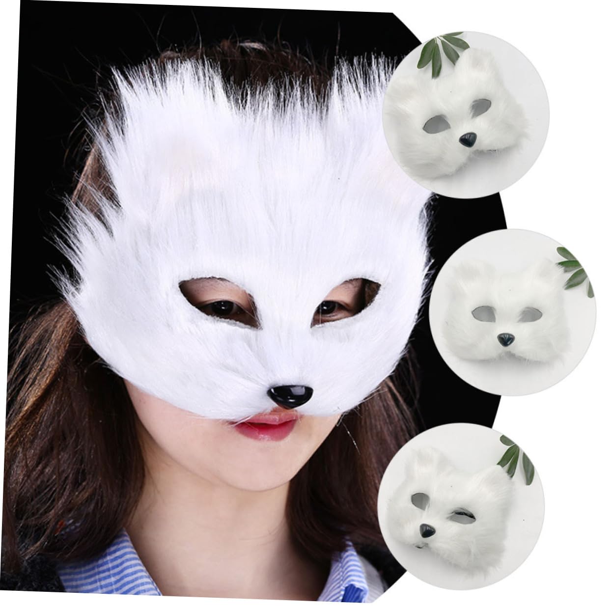 HOOTNEE Anime Japanese Fox Half Mask Craft Blank for Stage Performance Masquerade Mask