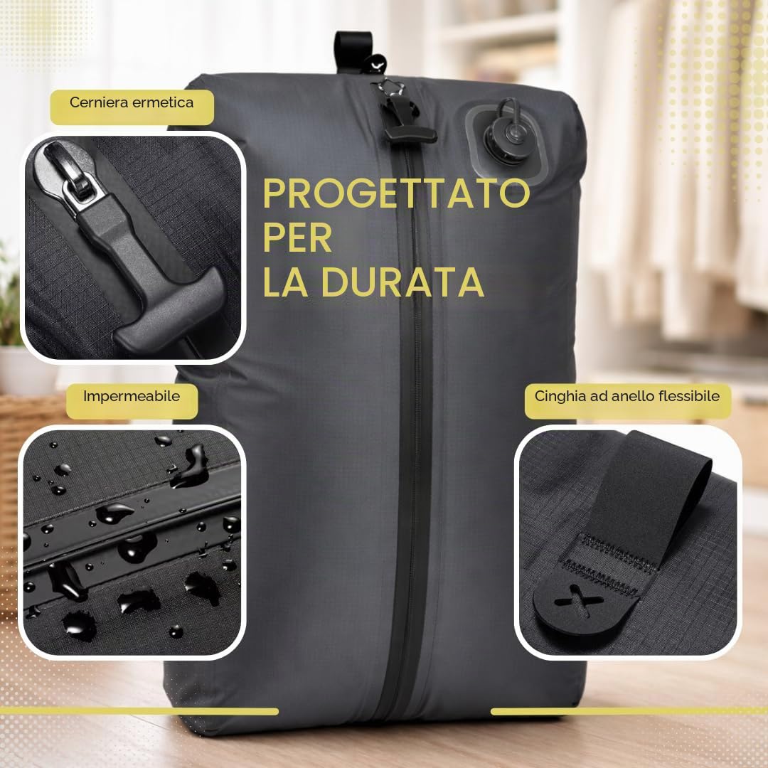 Sacchetti sottovuoto One-Touch con pompa USB-C integrata, sacchetti sottovuoto riutilizzabili da viaggio per vestiti, bagagli e biancheria da letto, sacchetti a compressione salvaspazio, nessuna pompa